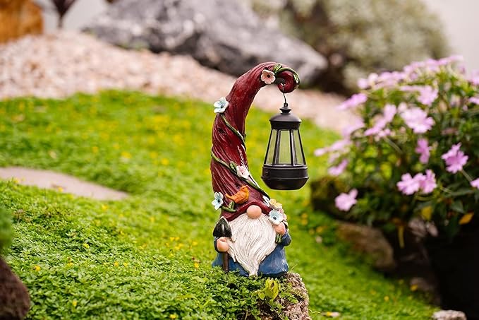 Gnome Garden Decor Statue Solar Gnomes Decorations for Yard with Lantern Light Outdoor Decorations for Patio Mom Gift-HomvellaHome