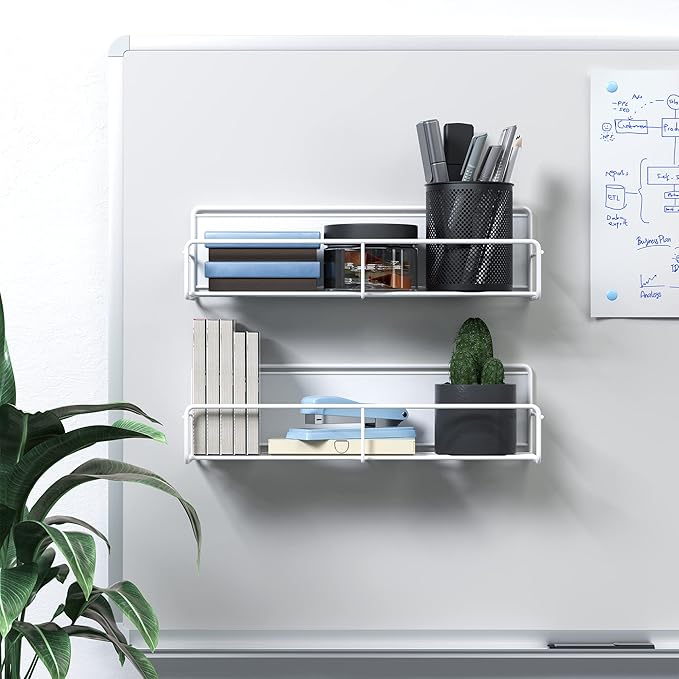 2 Pack White Magnetic Spice Rack Organizer, Space Saver for Refrigerator and Whiteboard, Metal Fridge Shelf for Kitchen and Classroom-HomvellaHome