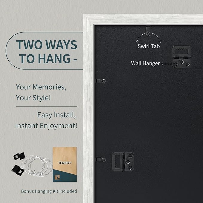 11x17 Picture Frame 3 Pack - White Woodgrain, Solid Wood & HD Tempered Glass, Wall Gallery Poster Frame-HomvellaHome