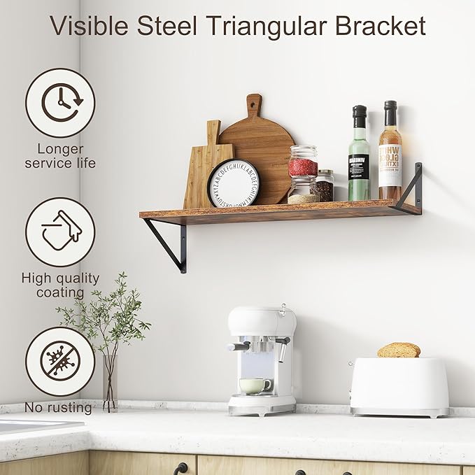 10 Inch Deep Floating Shelves, Floating Shelves 30 Inch Long, Rustic Wood Wall Shelves 30"W x 10"D, Deep Floating Shelf with Bracket, Wide Storage Shelves for Living Room, Bathroom, Rustic Brown-HomvellaHome