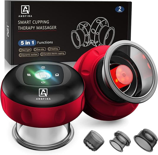 2 Electric Cupping Therapy Set, 5-in-1 Smart Cupping kit with Red Light Therapy, Gua Sha Massage Tool, Relieves Neck Shoulder Back Aches Muscle Soreness, Improves Blood Circulation - Red-HomvellaHome