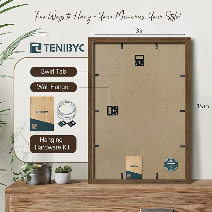 13x19 Picture Frame 3 Pack - Brown Woodgrain, Wood Photo Frame, HD Tempered Glass, Wall Gallery Poster Frame-HomvellaHome