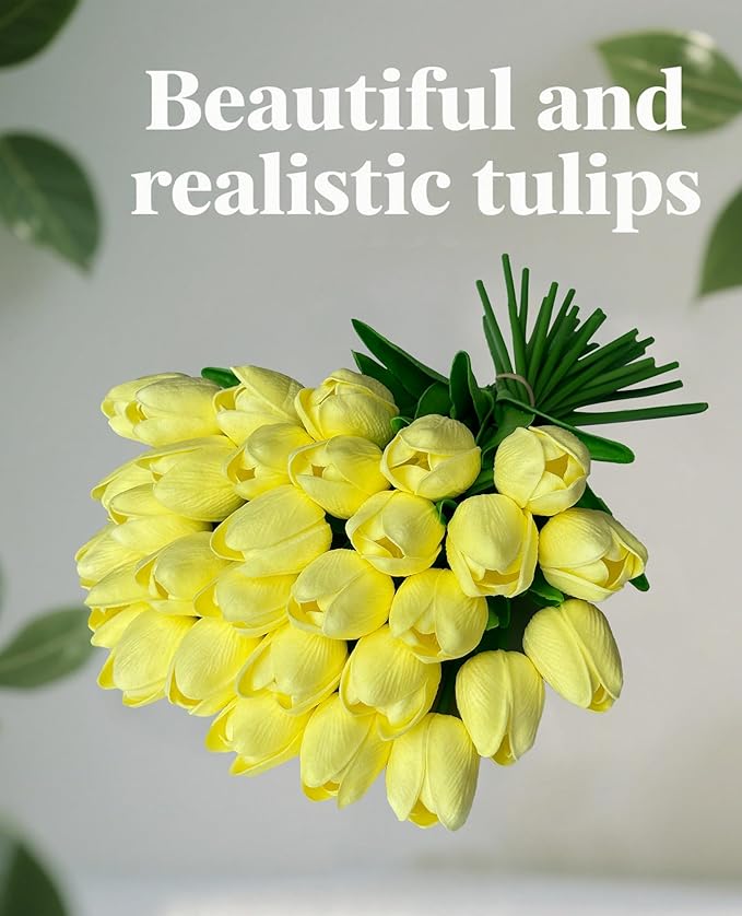15pcs Artificial Tulips Flowers Real Touch Latex Bouquet Fake Tulips for Office Wedding Party Home Kitchen Garden Decoration-HomvellaHome