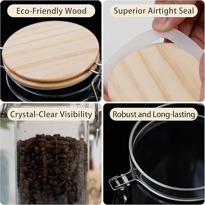 Glass Coffee Canister Coffee Containers for Ground Coffee Coffee Bean Storage Airtight Seal with Locking Clamp, Coffee Bar Accessories Perfect for Kitchen Storage-HomvellaHome