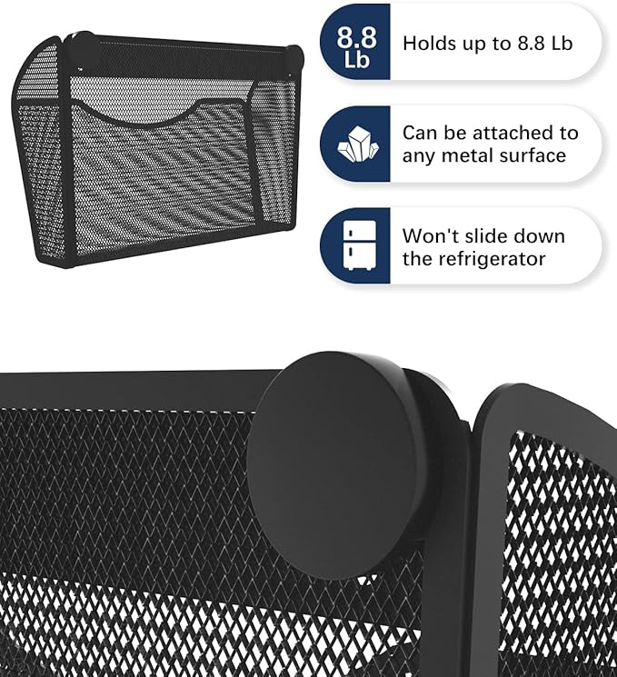 2 Pack 1-Tier Magnetic File Holder - No Drilling Installation File Organizer, Large Capacity Magnetic File Holder for Refrigerator, File Cabinets, Whiteboard, Office, Kitchen-HomvellaHome