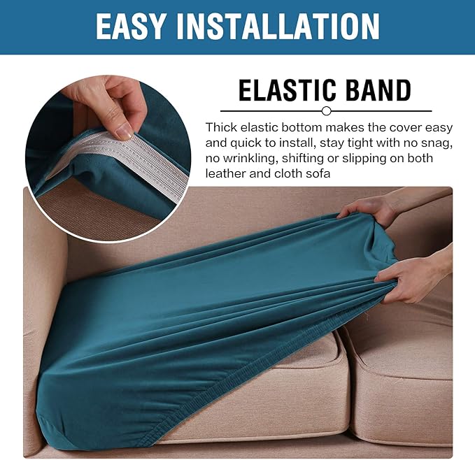 H.VERSAILTEX Velvet Stretch Couch Cushion Cover Plush Cushion Slipcover for Chair Cushion Furniture Protector Seat Cushion Sofa Cover (1 Piece Armchair Cushion Covers, Deep Teal)-HomvellaHome