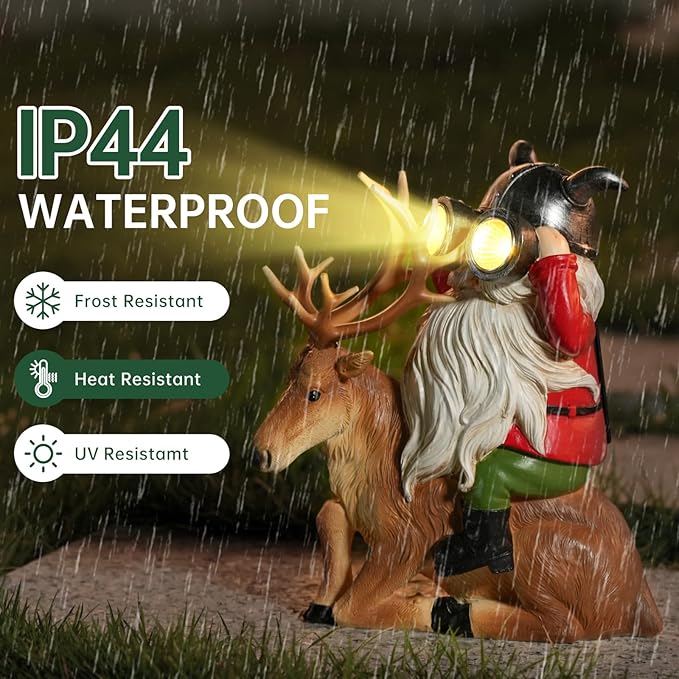 Garden Gnome Statues Resin Gnome Sitting On Deer Statues Solar Lights Outdoor Telescope Gnome Gifts for Yard, Patio Decor Gift (Deer Gnome)-HomvellaHome