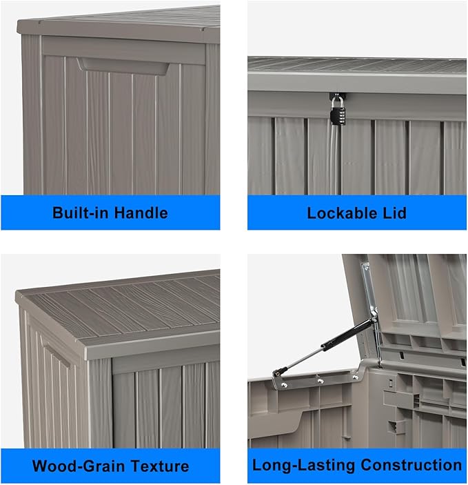 150 Gallon Outdoor Deck Box,Storage Lockable Waterproof Patio Furniture,Garden Tools,Cushions,Pool Accessories Outside Storage Resin Box(Grey)-HomvellaHome