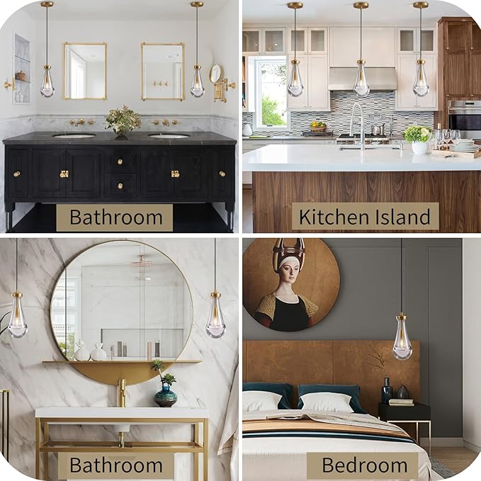 Raindrop Pendant Lights Set of 3, Pendant Lights Kitchen Island 3 Pack, Teardrop Glass Pendant Lights for Bedroom Bathroom, Island Lights, Chandelier for Living Room Hallway, Bulb Included-HomvellaHome