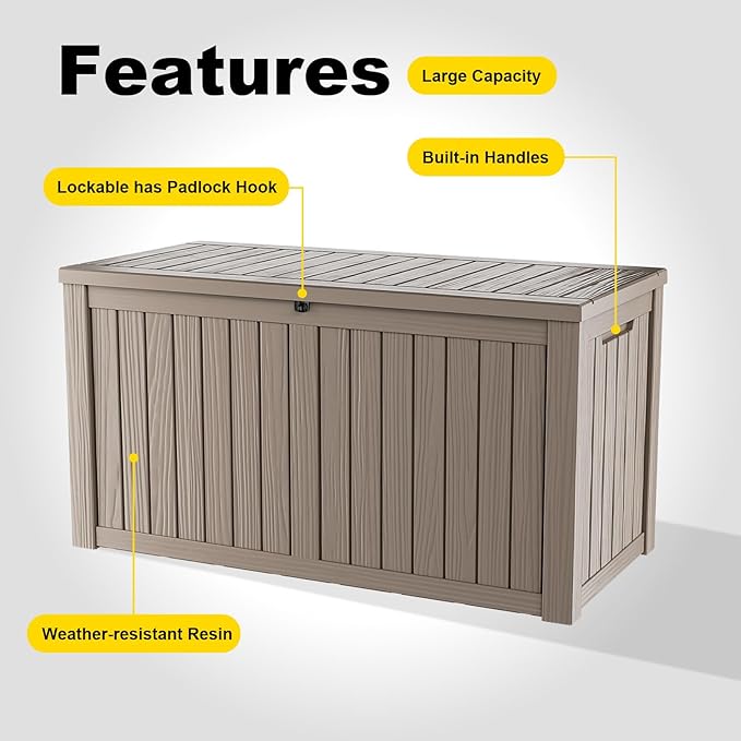 150 Gallon Deck Box Large Outdoor Storage for Patio Furniture,Outdoor Cushions,Garden Tools and Pool Supplies,Waterproof,Resin,Lockable(Grey)-HomvellaHome