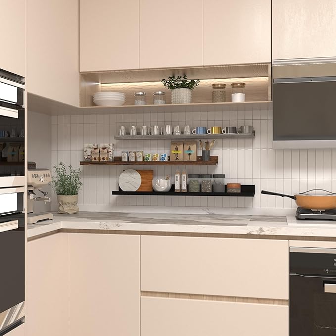 Giftgarden 36 Inch Multi Colors Floating Shelves for Wall Mount, Assorted Colors Wood Wall Shelf Ledge for Bathroom Bedroom Living Room Kitchen Storage, Set of 3 Different Sizes-HomvellaHome