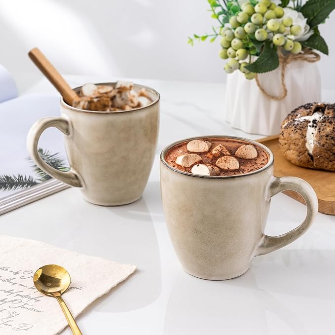 GBHOME Ceramic Coffee Mugs Set of 6, 12oz Stoneware Coffee Mugs Set For Dad Mom Women MEN, Light Weight Coffee Cups for Latte/Tea/Beer/Hot Cocoa, Dishwasher & Microwave Safe,Cappuccino-HomvellaHome