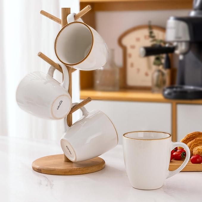 GBHOME Ceramic Coffee Mugs Set of 6, 12oz Stoneware Coffee Mugs Set For Dad Mom Women MEN, Light Weight Ceramic Coffee Cups for Latte/Tea/Beer/Hot Cocoa, Dishwasher & Microwave Safe-Pearl White-HomvellaHome