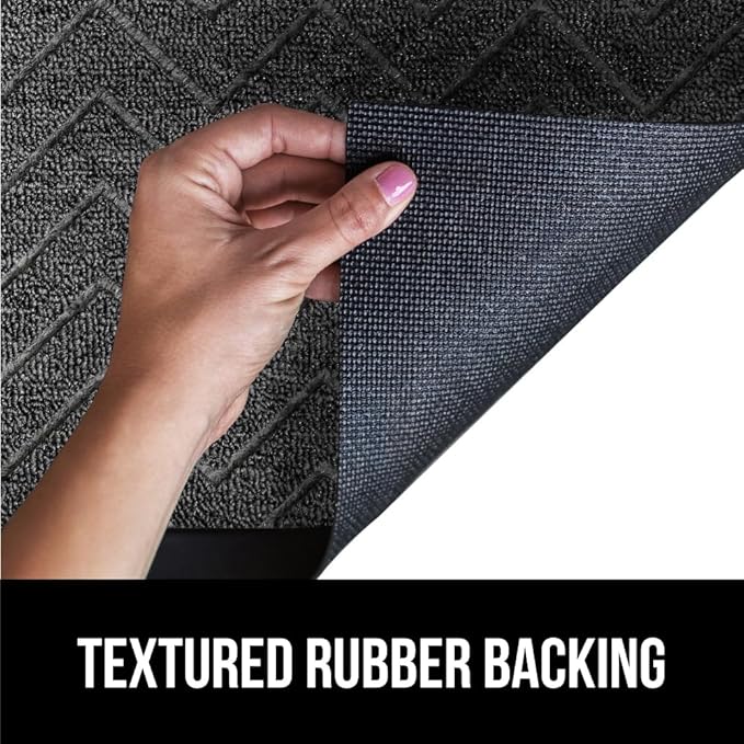 GORILLA GRIP 100% Waterproof All-Season WeatherMax Doormat, 34x58, US Designed Natural Rubber, Stain and Fade Resistant, Low Profile Indoor Outdoor Door Mats, Easy Clean Patio Mat, Steel Chevron-HomvellaHome