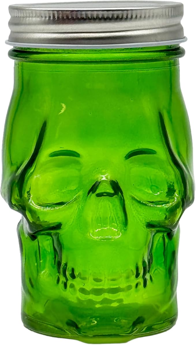 Generic 14 oz Colorful Skull Glass Mason Jar – Mix & Match 7 Vibrant Colors, Large & Durable! (Green)-HomvellaHome