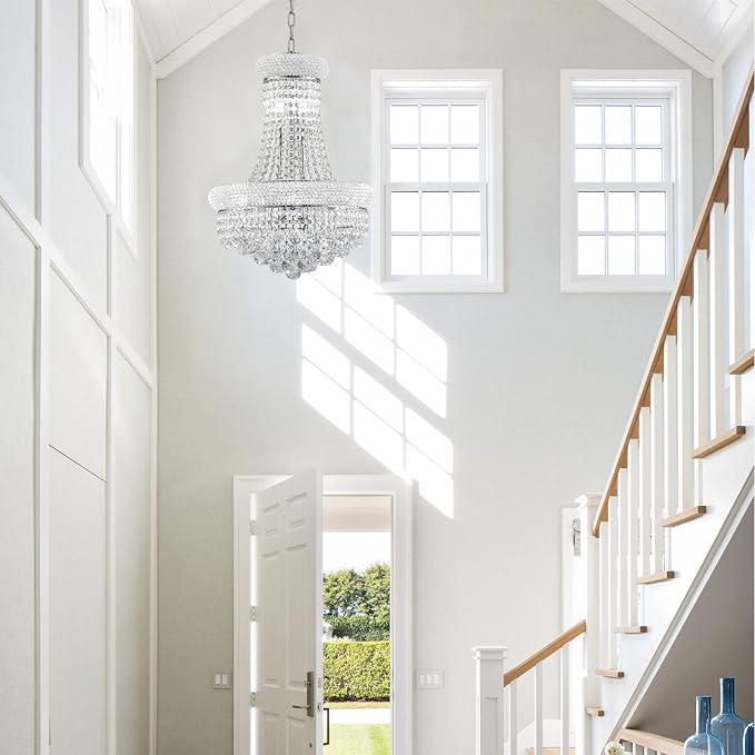 10 - Light Unique Empire Crystal Chandelier for Dining Room Foyer Entryway Living Room Bedroom Chrome Finish-HomvellaHome