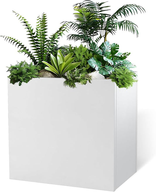 Galvanized Steel Metallic Heavy Planter for Outdoor Plants Metal Outdoor Planter Spliced Flower Box with Partitions for Outside,Indoor,Garden (White, 30 * 12 * 24)-HomvellaHome