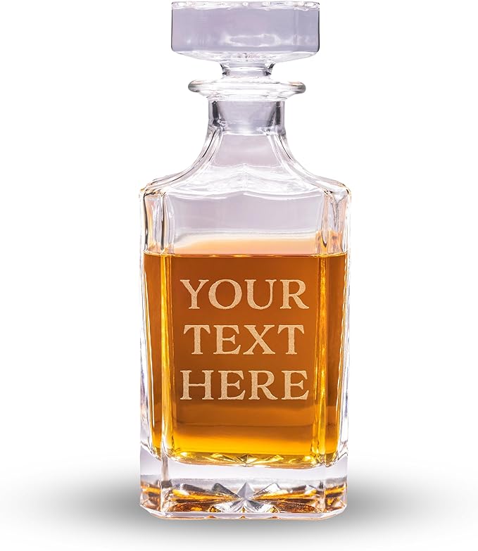 Gifts Inscribed Custom Text Whiskey Decanter Bottle (750 ml) - Personalized Font Glass Liquor Decanter Set - Customized Glassware - Engraved Whisky Glassware Gift for Wedding Anniversary Birthday Dad-HomvellaHome