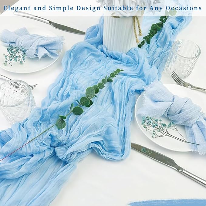 12 Pack Baby Blue Cheesecloth Table Runner 20 x 120 Inch Long Rustic Gauze Cheese Cloth Table Runner for Wedding 10FT Bridal Baby Shower Table Decorations Boho Fabric Sheer Birthday Party Table Decor-HomvellaHome