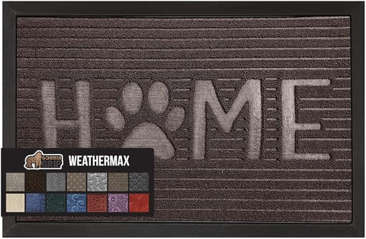 GORILLA GRIP 100% Waterproof All-Season WeatherMax Doormat, 47x35, US Designed Natural Rubber, Stain and Fade Resistant, Low Profile Indoor Outdoor Door Mats, Easy Clean Patio Mat, Espresso Home Paw-HomvellaHome