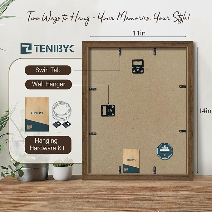 11x14 Picture Frame Set - 3 Pack, Brown Woodgrain, Wood Photo Frame, HD Tempered Glass, Wall Gallery Photo Frame-HomvellaHome
