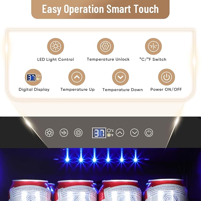 15 Inch Beverage Refrigerator, 130 Can Capacity Under Counter Fridge with Lock & Glass Door, Quiet Built-in or Freestanding Beer Cooler, Powerful Compressor for Fast Cooling-HomvellaHome