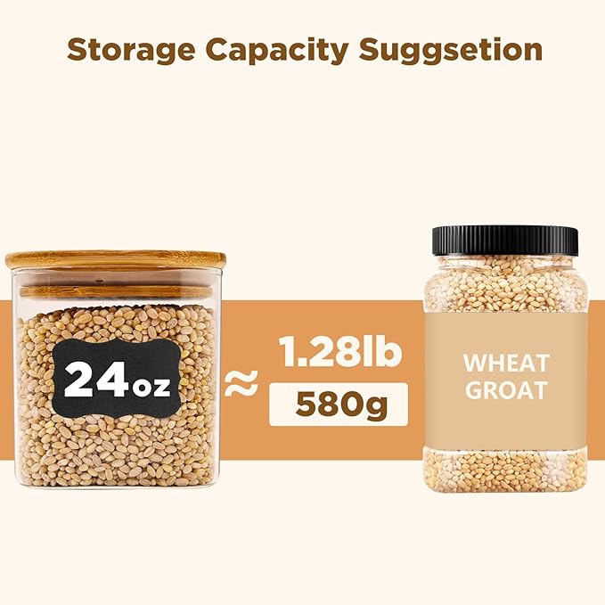 Glass Food Storage Jars Square 24oz, 4 Pack Glass Jars With Bamboo Lids, Kitchen Storage Containers For Spice, Candy, Cookie, Storage For Pantry Organizers-HomvellaHome