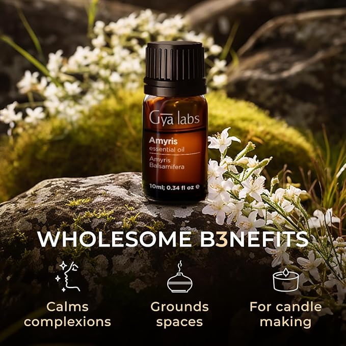 Gya Labs Amyris Essential Oil for Skin - 0.34 Fl Oz - 100% Pure Natural Amyris Oil for Diffuser, Massage, Aromatherapy & Candle Making Scent-HomvellaHome