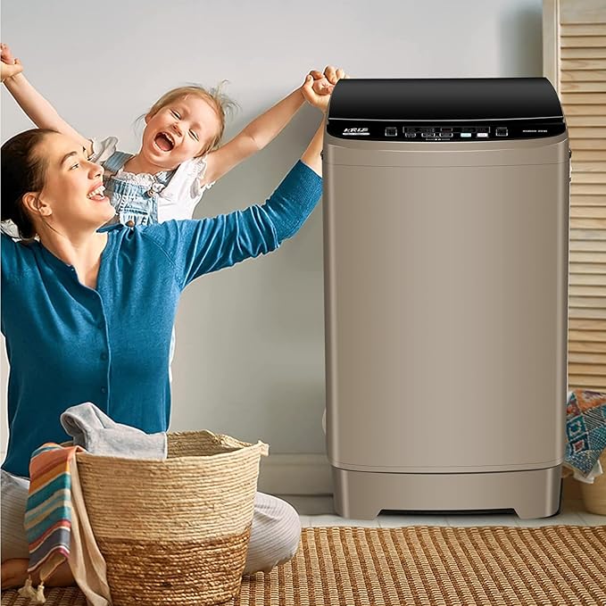 17.7 lbs Full Automatic Washing Machine with LED Display Compact Washing Machine with Drain Dump, 10 Wash Programs and 8 Water Levels Ideal for Dorms, Apartments, RV, Gold, KB03 GOLD6-3-HomvellaHome