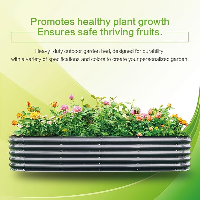 Gardmax Galvanized Raised Garden Bed, Lightweight Planter Boxes Outdoor with Easy Assembly, Large Garden Bed for Vegetables, Fruits, Flower Dark Grey 8FT-HomvellaHome