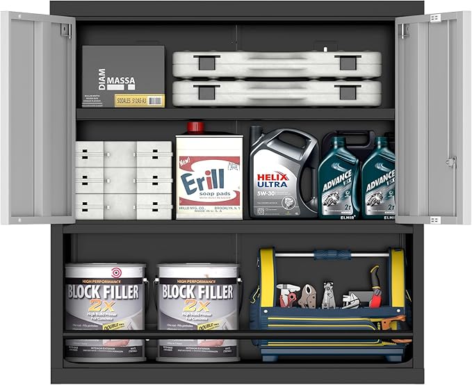 Garage Cabinets,Metal Storage Cabinet with Locking Door,Lockable Wall Mount Cabinet for Storage,Hanging Cabinets for Garage,Kitchen,Office-HomvellaHome