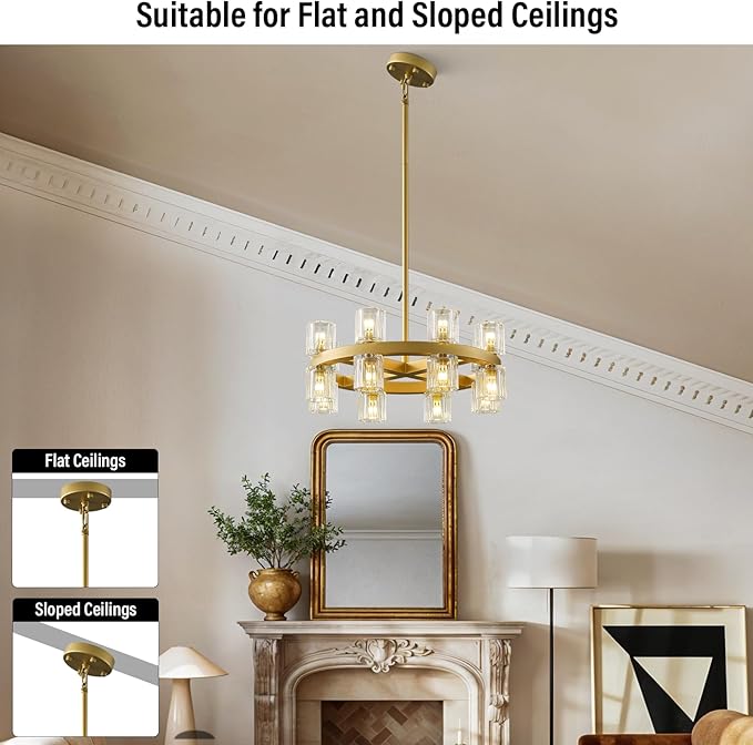 Gold Chandelier Light Fixture Kitchen and Dining, 16-Lights Modern Chandeliers for Dining Room, 18" Farmhouse Kitchen Pendant Lights Over Table, Crystal Wagon Wheel Chandelier(Bulbs Included)-HomvellaHome