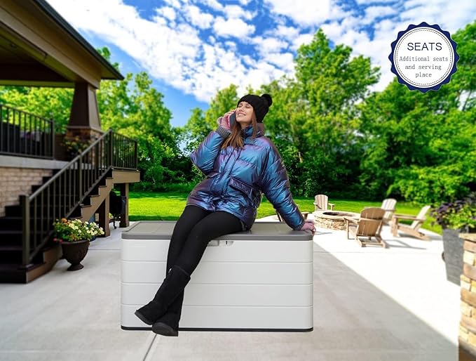 100 Gallon Plus Resin Deck Box, Waterproof Outdoor Storage Bin for Patio Furniture, Pool Accessories, and Garden Tools, Lockable & UV-Resistant, White-HomvellaHome
