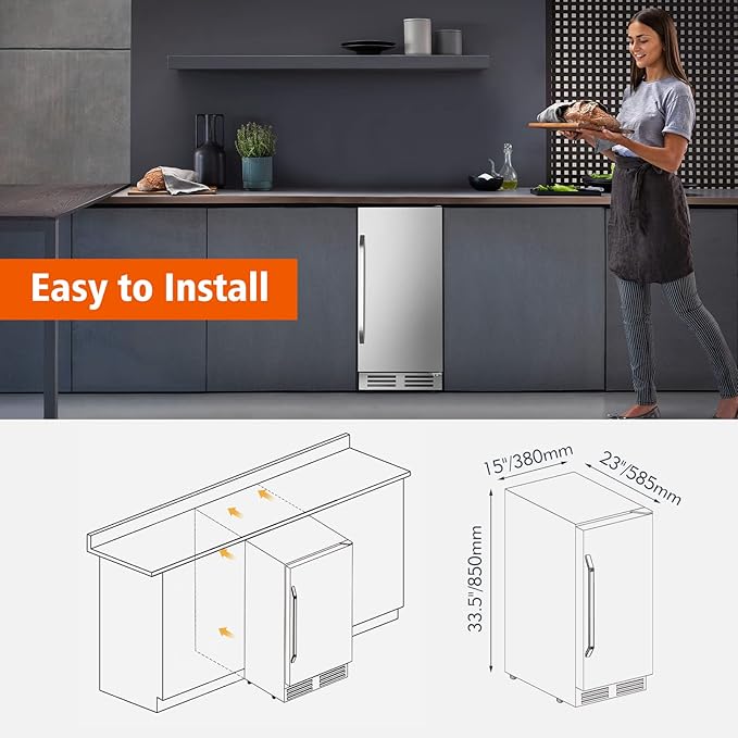 15 Inch Outdoor Beverage Refrigerator Cooler,Stainless Steel 127 Cans Beverage Fridge with French Door Under Counter Built-in or Freestanding, Perfect for Beer, Cola-HomvellaHome