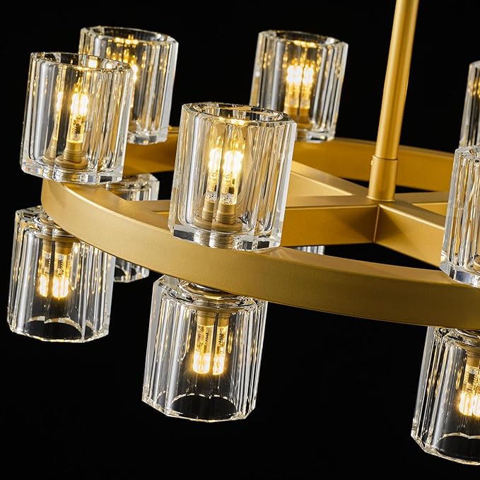 Gold Chandelier Light Fixture Kitchen and Dining, 16-Lights Modern Chandeliers for Dining Room, 18" Farmhouse Kitchen Pendant Lights Over Table, Crystal Wagon Wheel Chandelier(Bulbs Included)-HomvellaHome