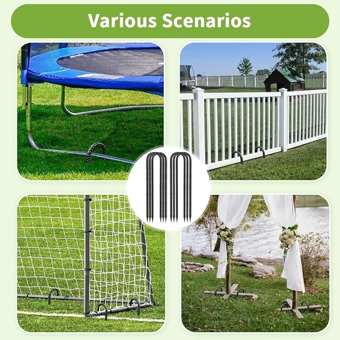 Ground-Stakes-Heavy-Duty-12 inch, U-Hook Rebar Stakes Black Coated Anti-Rust 16pcs Garden Stakes Metal Ground Anchors for Garden Dog Fence Chicken Coop Christmas Decorations Deer Fence-HomvellaHome