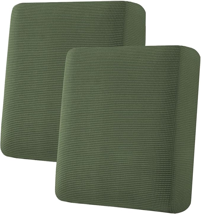 H.VERSAILTEX Super Stretch Individual Seat Cushion Covers Sofa Covers Couch Cushion Covers Slipcover Sets Thick Jacquard Textured Twill Fabric (2 Piece Medium Sofa Cushion Covers, Bronze Green)-HomvellaHome