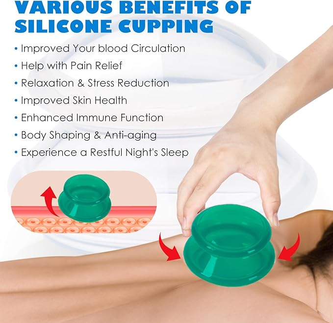 15Pcs Cupping Therapy Set-Professional Silicone Cupping, Suitable for Facial Body Massage/Deep Myofascial Release/Pain Relief/Muscle Relaxation & More (Green,15pcs)-HomvellaHome