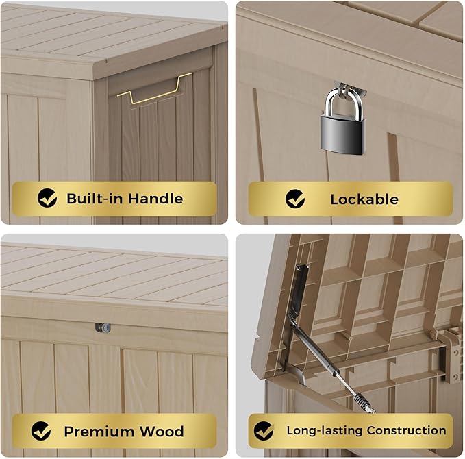 150 Gallon Lockable Resin Deck Box, Waterproof & UV-Resistant Outdoor Storage Box for Outdoor Cushion Storage, Garden Tools & Pool Accessories Storage, Gray-HomvellaHome