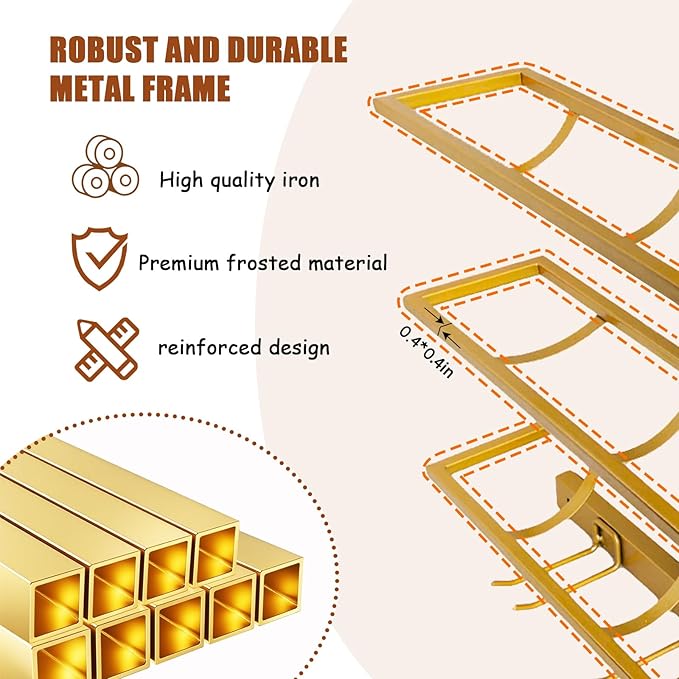 16 Bottle Wall Mount Wine Rack with Wine Glass Holder, Metal Wine Wall Rack, Wall Racks for Wine Bottles Display and Storage, Hanging Bottle Organizer for Living Dining Room Wine Cellar Bar (Gold)-HomvellaHome