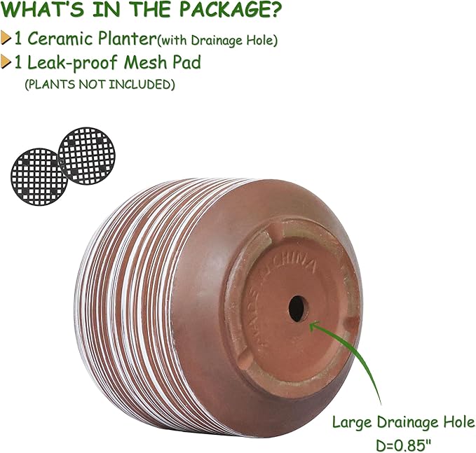 10 Inch Ceramic Plant Pot with Drainage – Large Flower Pot for Indoor Outdoor Plants, Modern Decorative Planter for Patio, Balcony, Garden, or Home Decor-HomvellaHome