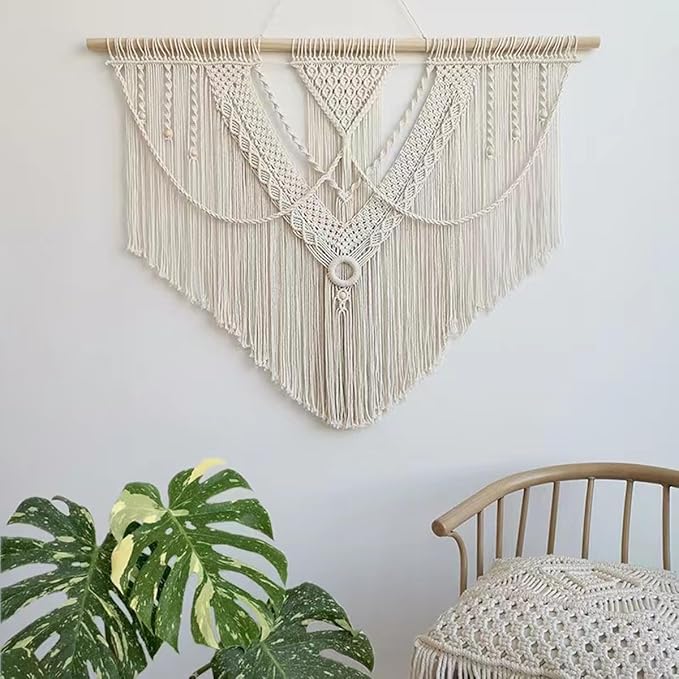 guzhiou large macrame wall hanging - Boho Tapestry Macrame Wall Decor Art- Chic Bohemian Handmade Woven Tapestry Home Decoration for Bedroom Living Room Apartment Wedding Party - 43"x32" (Beige-A)-HomvellaHome