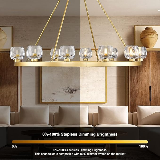 Gold Wagon Wheel Chandelier, 59 Inch Brass Chandeliers with Unique Glass Shade, 15-Light Crystal Large Wagon Wheel Chandeliers for Dining Room, High Ceiling Round Chandelier for Living Room, Foyer-HomvellaHome