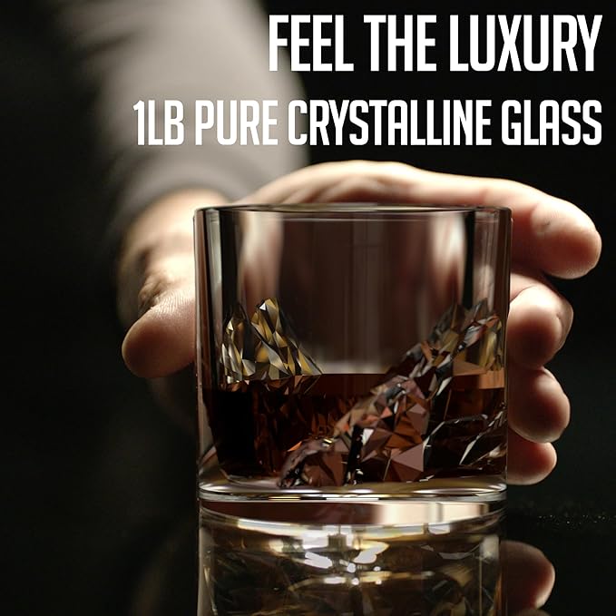 Grand Canyon Heavy Crystal Whiskey Glasses Gift Set of 2, Thick Freezable Bourbon Glass 1lb Each, Premium Whiskey Gifts for Men, Frozen Crystal Chills Cocktails, 10 oz-HomvellaHome