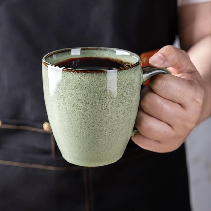 GBHOME Ceramic Coffee Mugs Set of 4, 12oz Stoneware Coffee Mugs Set For Dad Mom Women MEN, Light Weight Ceramic Coffee Cups for Latte/Tea/Beer/Hot Cocoa, Dishwasher & Microwave Safe, Pastel Green-HomvellaHome