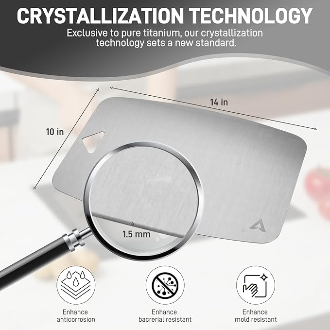 100% Pure Titanium Cutting Board, Non-Toxic Chopping Board For Kitchen, Rubber Mat, Double-Sided Pure Titanium Cutting Board for Kitchen (14"x10").-HomvellaHome