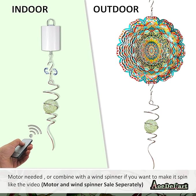 Glow in The Dark Wind Spinner Tail Gazing Ball Spiral Decorative Spiral Tail Wind Spinner Stabilizer Sun Catcher,Indoor Outdoor Hanging Art Garden Decoration Wind Sculpture Stabilizer-13in-HomvellaHome