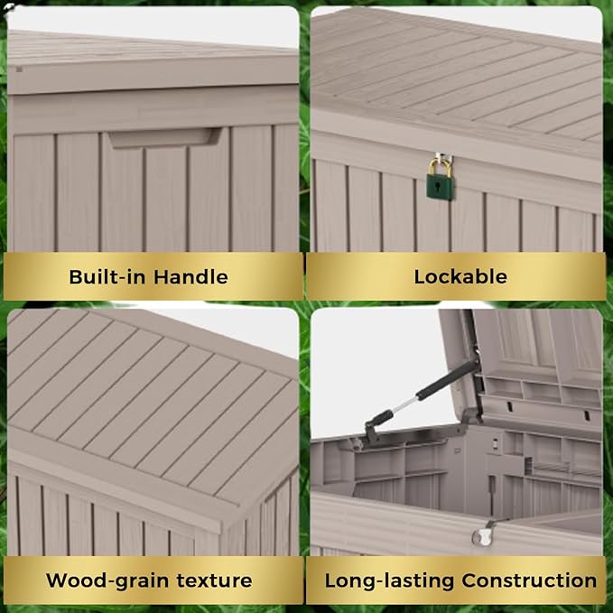 180 Gallon Lockable Resin Deck Box, Waterproof & UV-Resistant Outdoor Storage Box for Outdoor Cushion Storage, Garden Tools & Pool Accessories Storage, Gray-HomvellaHome