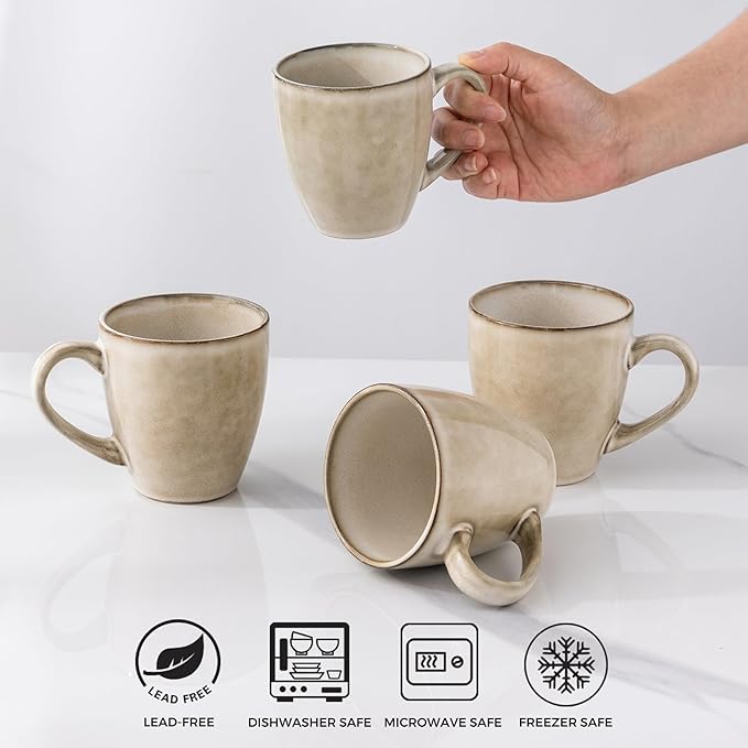 GBHOME Ceramic Coffee Mugs Set of 6, 12oz Stoneware Coffee Mugs Set For Dad Mom Women MEN, Light Weight Coffee Cups for Latte/Tea/Beer/Hot Cocoa, Dishwasher & Microwave Safe,Cappuccino-HomvellaHome