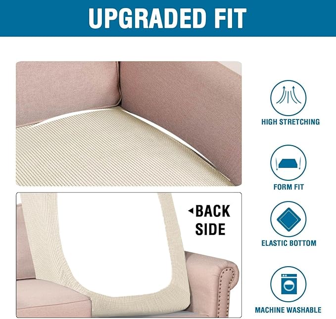 H.VERSAILTEX Super Stretch Individual Chaise Cover Sectional Couch Covers for L Shaped Sofa Both Left/Right Featuring Thick Jacquard Textured Twill Fabric (1 Piece Chaise Cover Large, Natural)-HomvellaHome